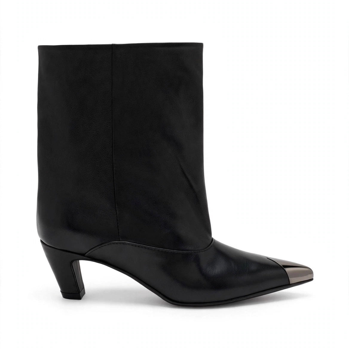 Black nappa low ankle boot with metal toe