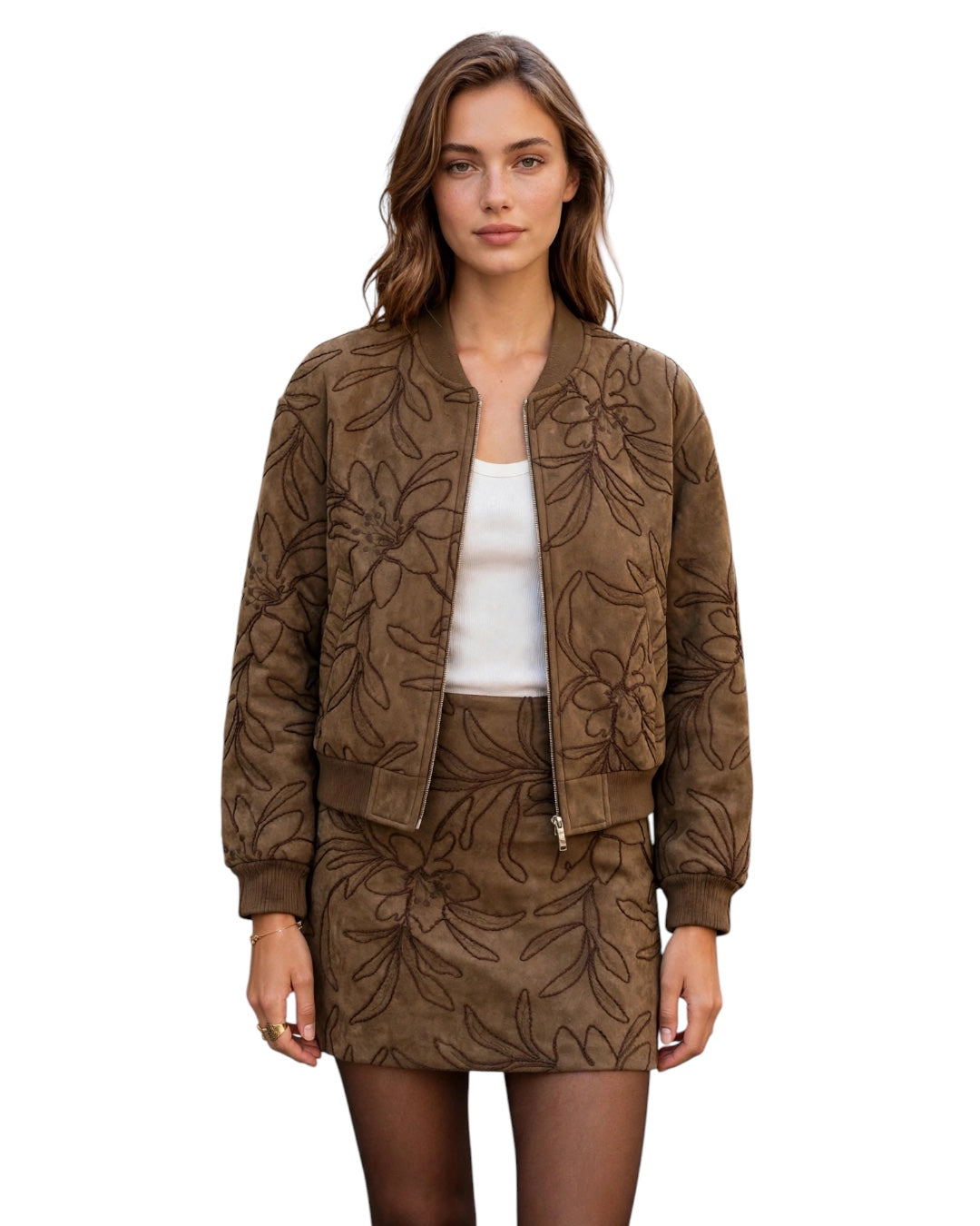 Brown damask-effect bomber jacket