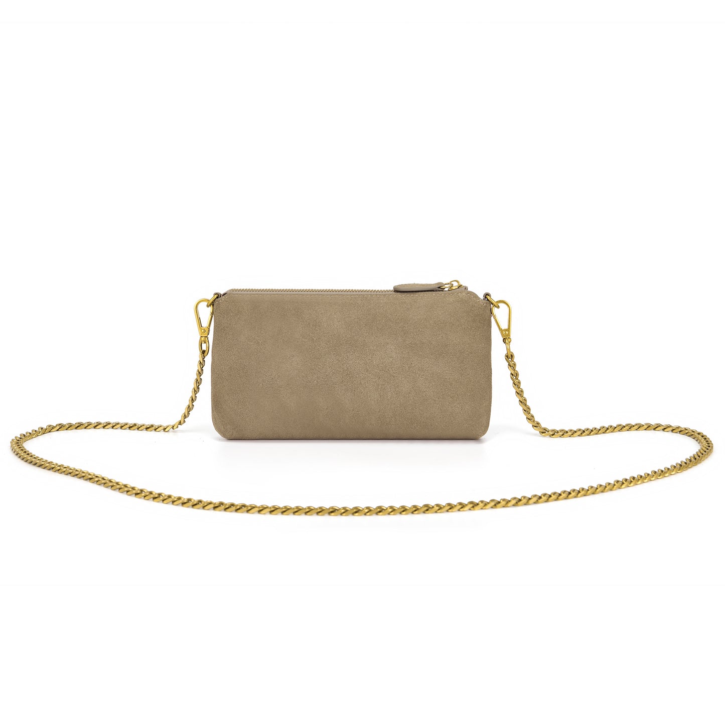 Pochette con frange suede taupe