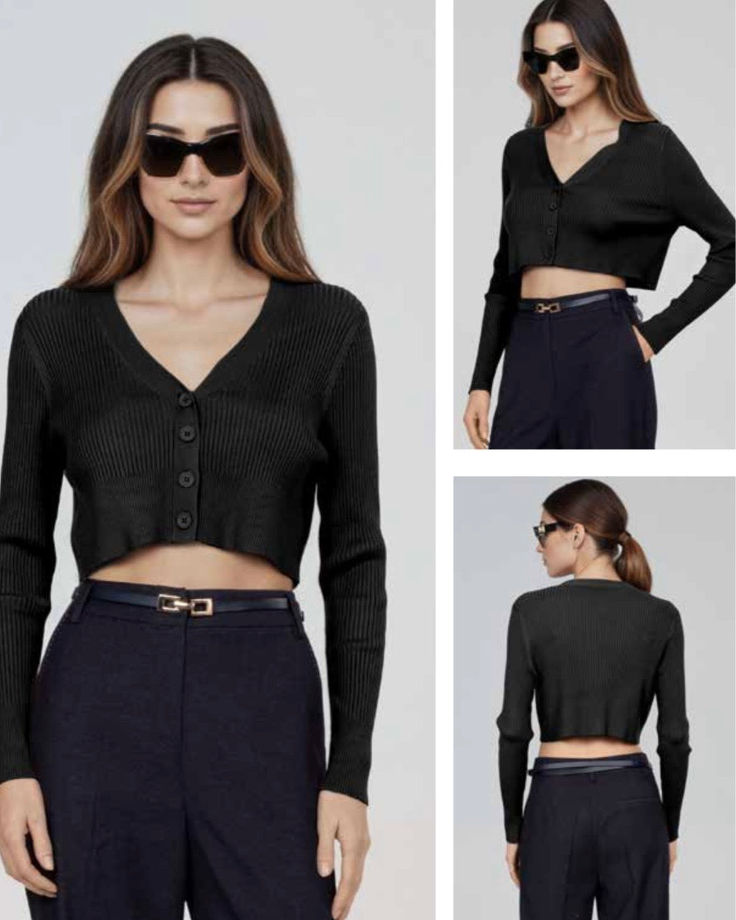 Cardigan crop nero canettato