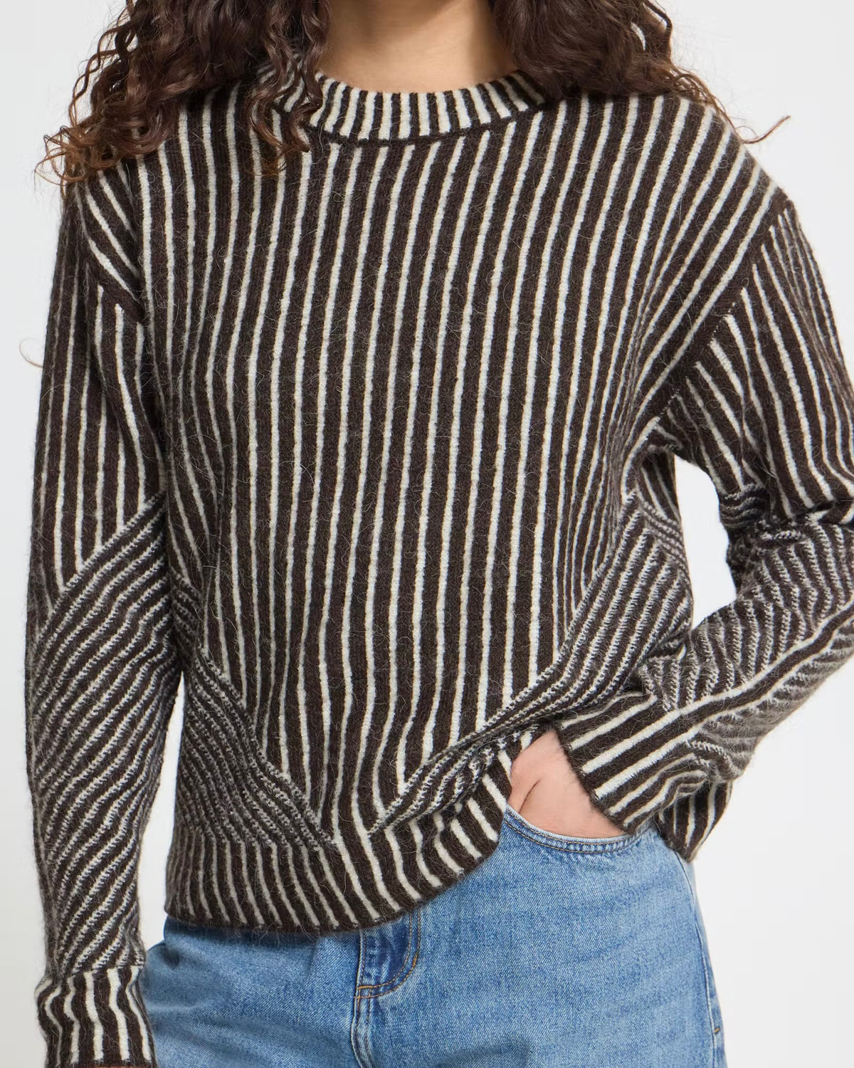Maglione bicolor moro/panna scollatura tonda