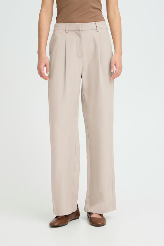 Pantalone palazzo con elastico in vita beige