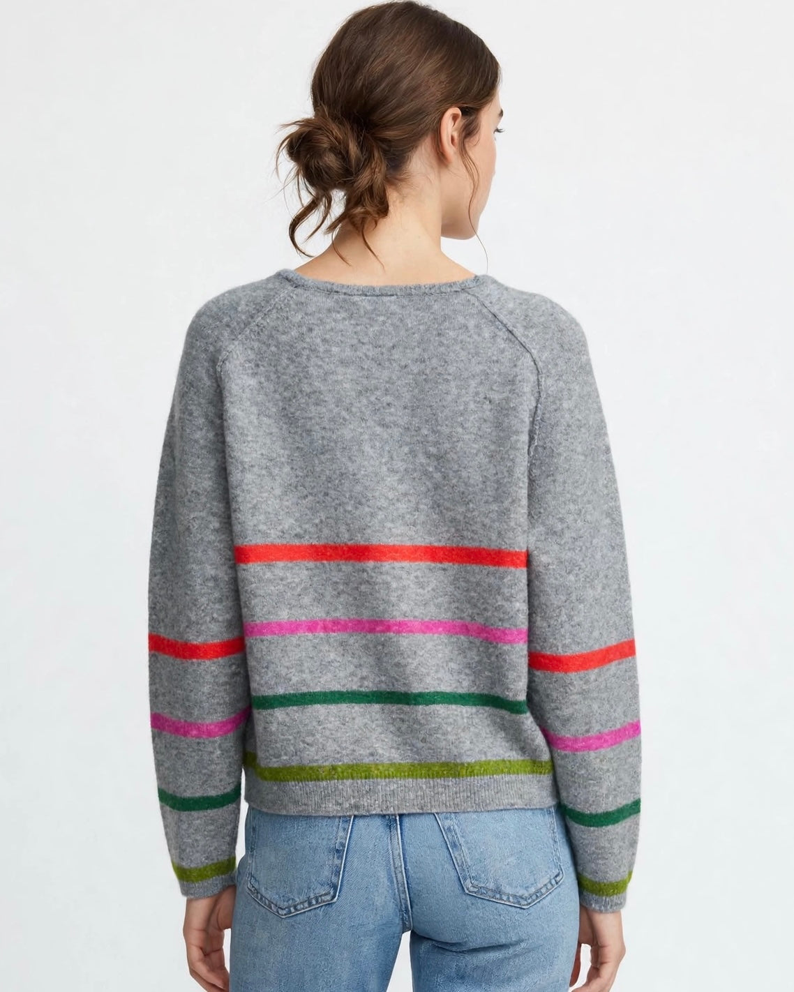 Maglione grigio con bande a contrasto multicolor