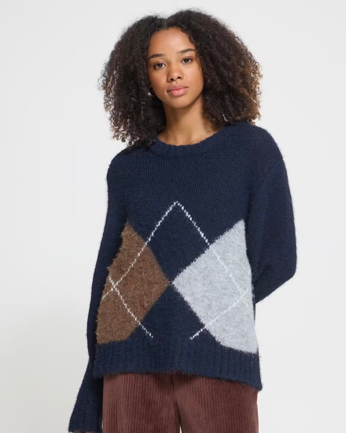 Maglione rombi blu/moro scollatura tonda