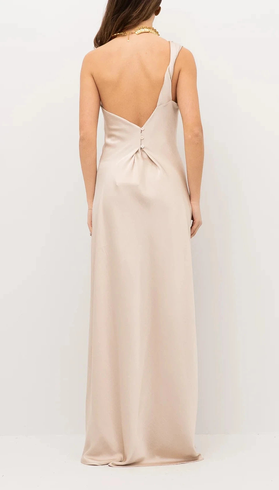Abito lungo monospalla in satin ecru