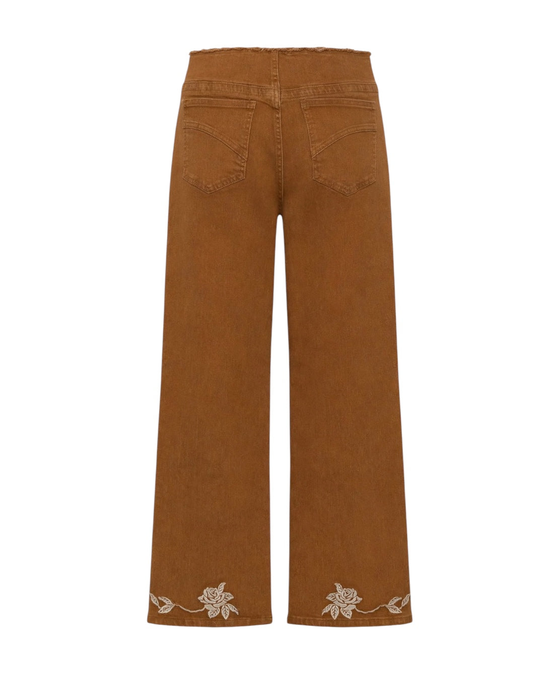 Jeans camel palazzo con ricamo