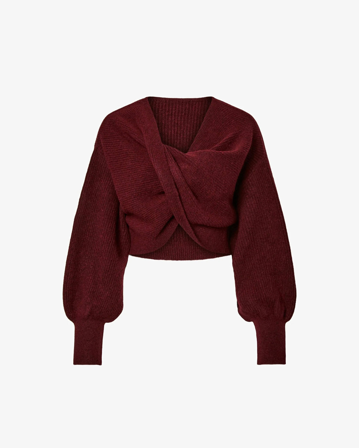 Maglione crop bordeaux con incrocio sulla parte davanti