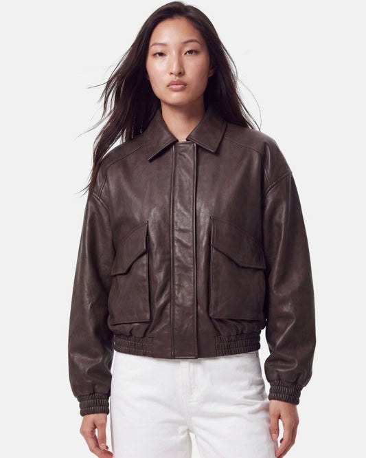 Bomber corto coffee ecopelle