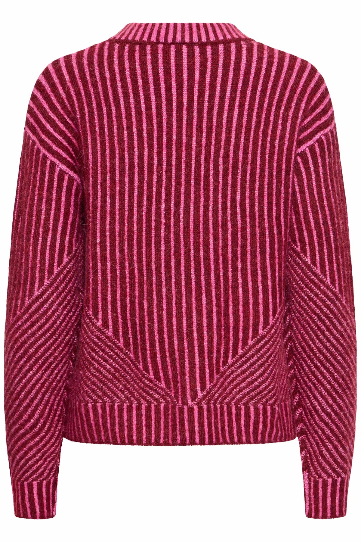 Maglione bicolor bordeaux/fuxia scollatura tonda