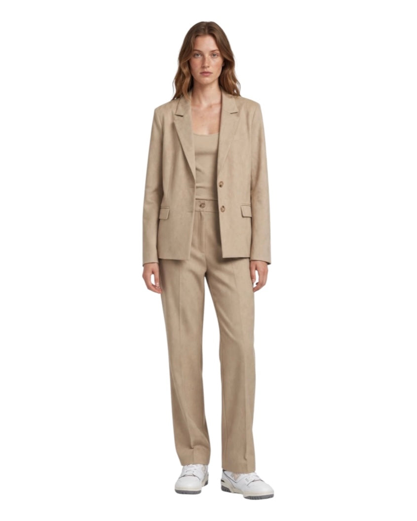 Tailleur cammello giacca e pantalone palazzo