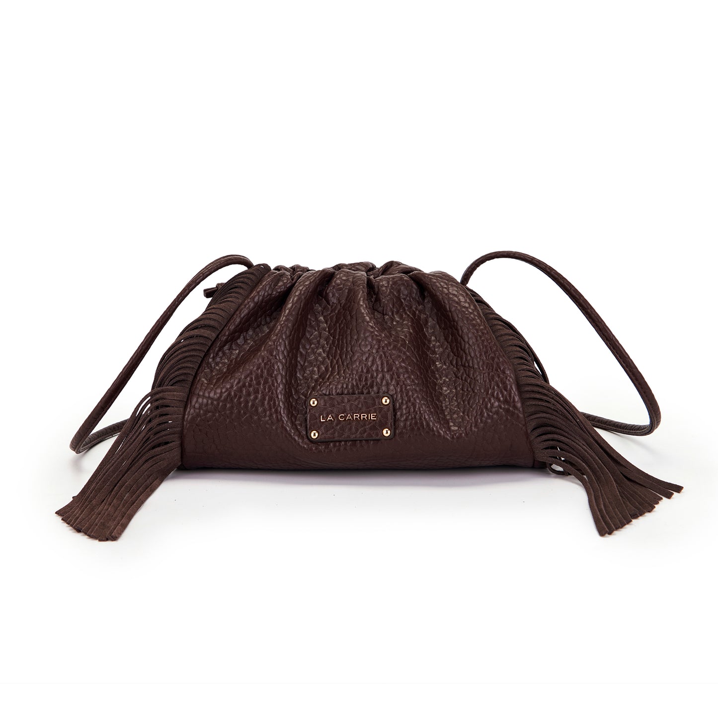 Borsa brown in pelle martellata con tracolla