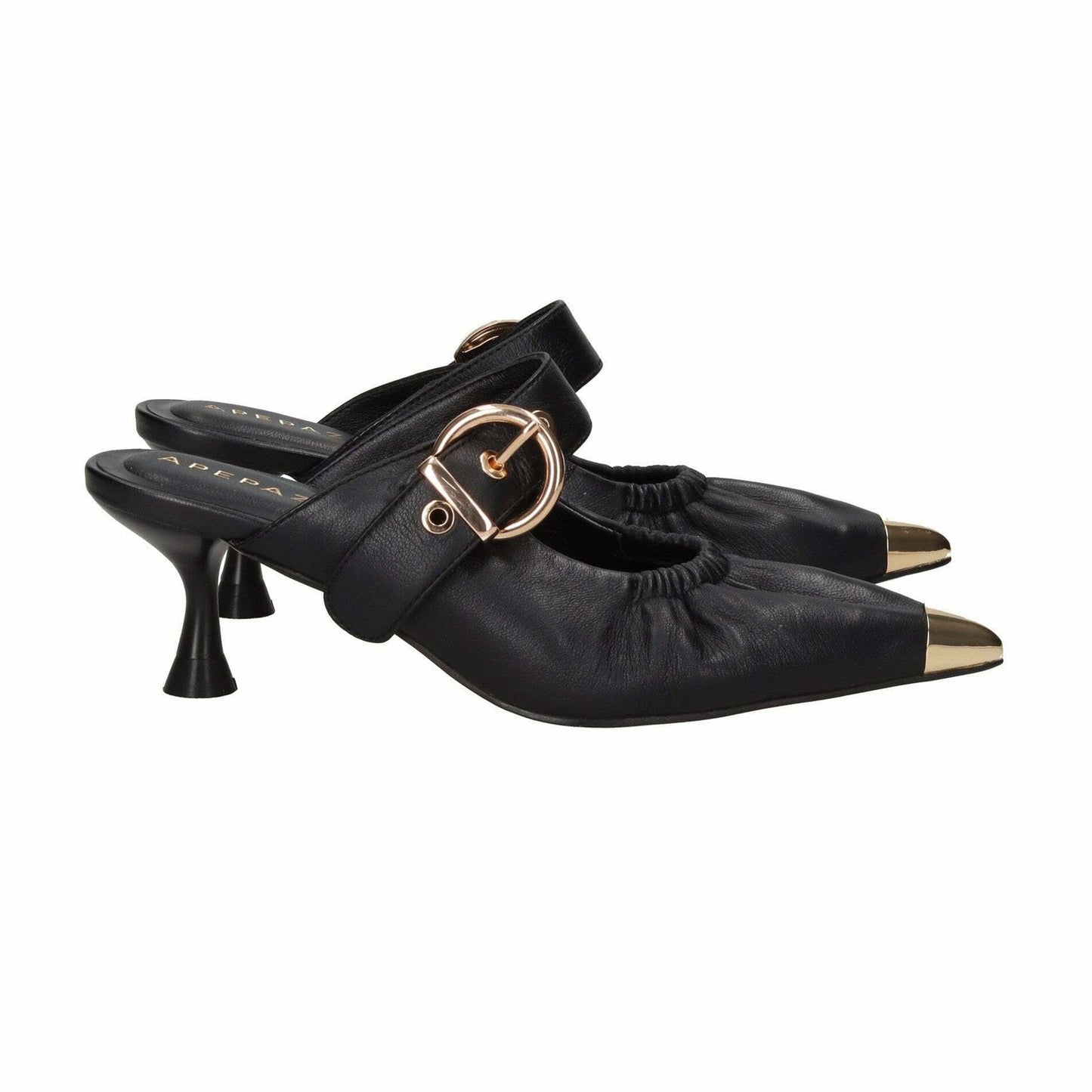 Slingback in pelle nera con dettagli platino