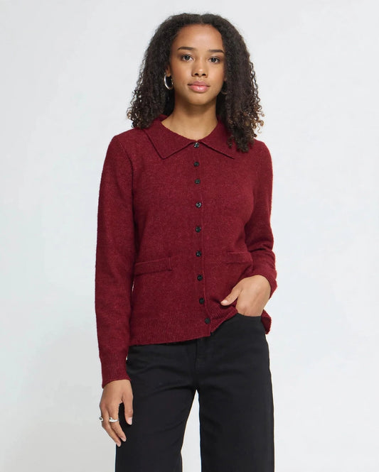 Burgundy cardigan with collar