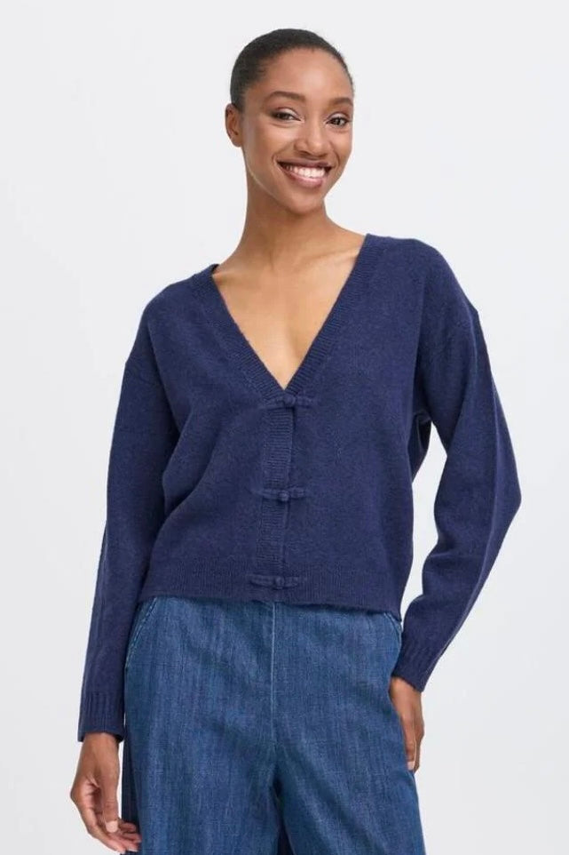 Cardigan Ihdasila blu con scollo a V