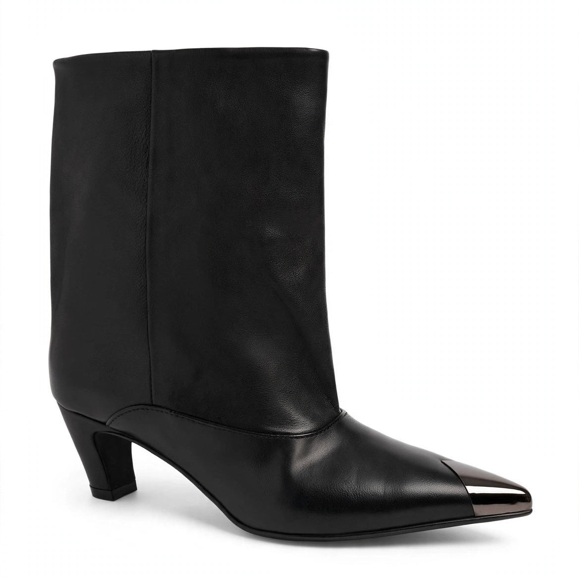 Black nappa low ankle boot with metal toe