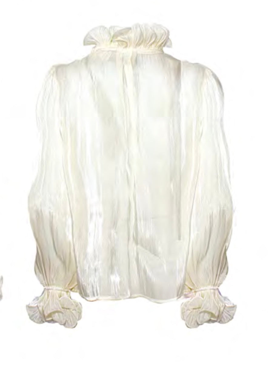 Completo panna con pantalone palazzo morbido con elastico in vita e camicia con applicazioni