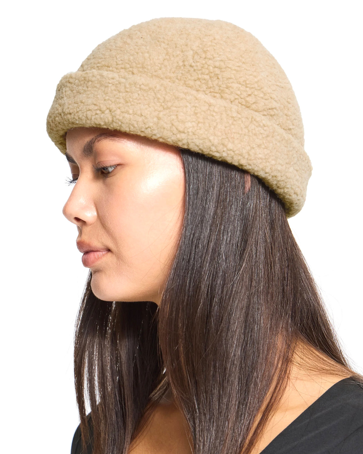 Cappello panna eco pelliccia con risvolto