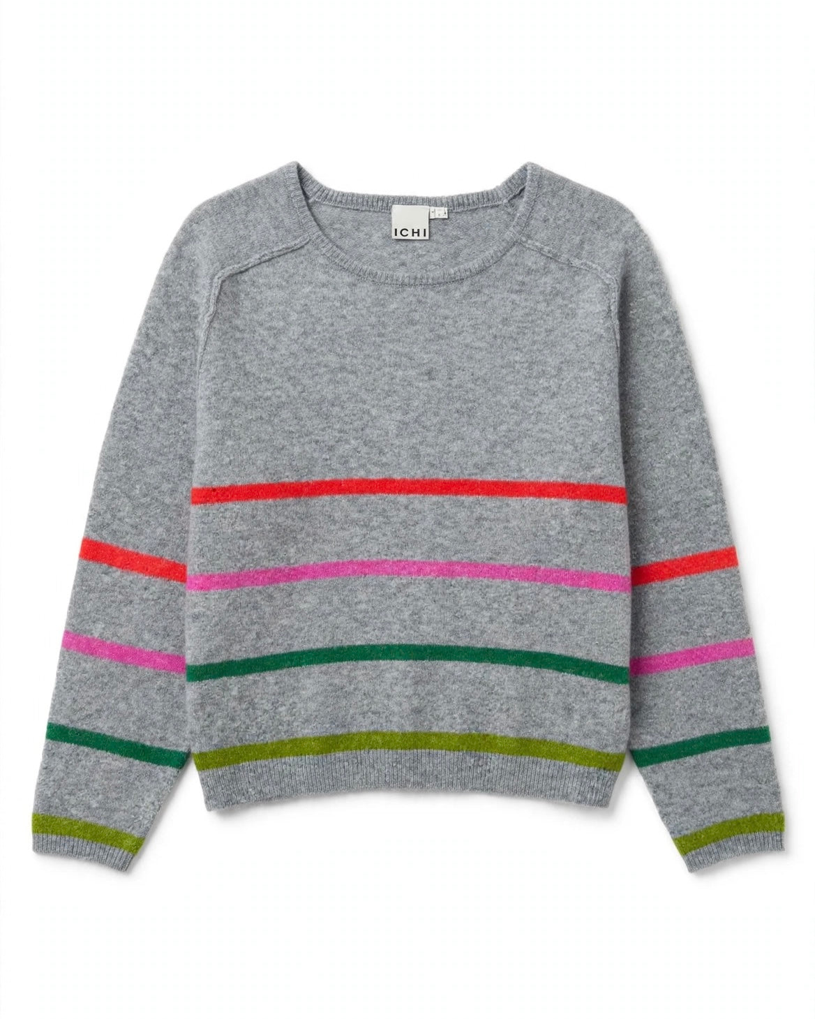 Maglione grigio con bande a contrasto multicolor