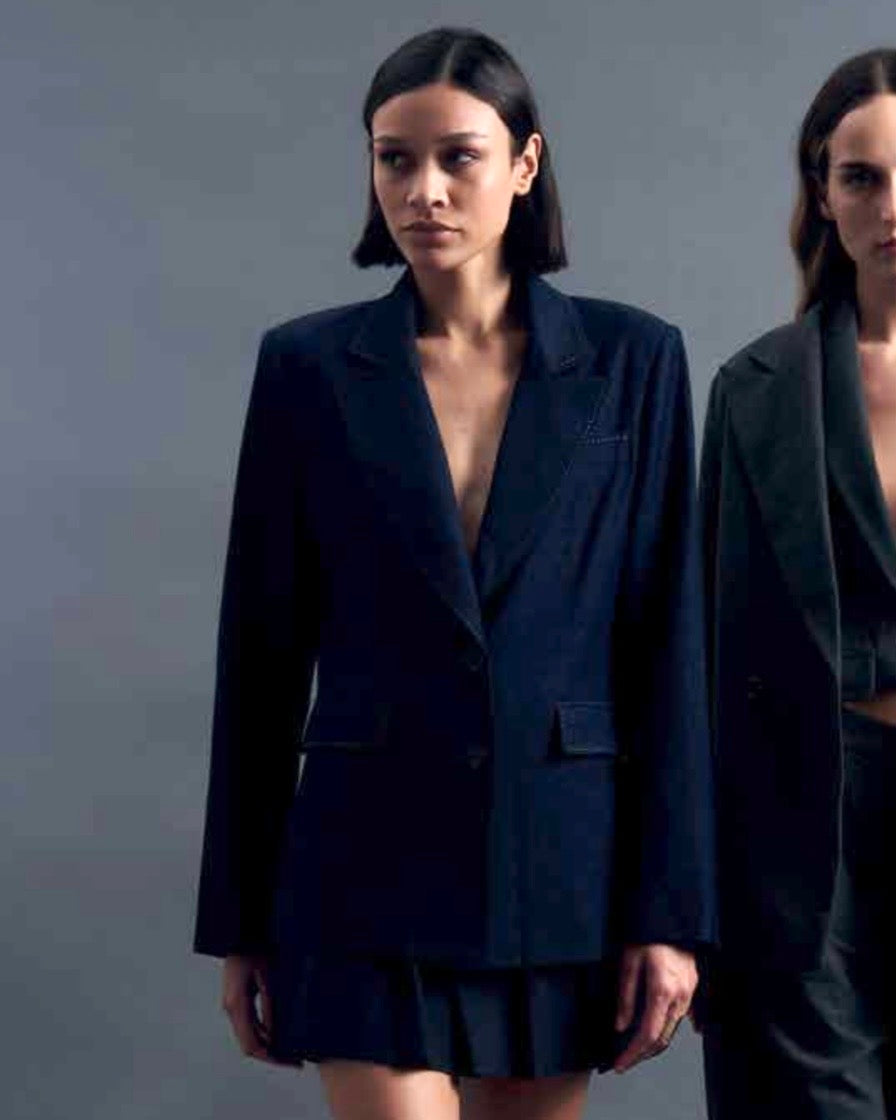 Completo navy blue giacca e gonna corta pieghe