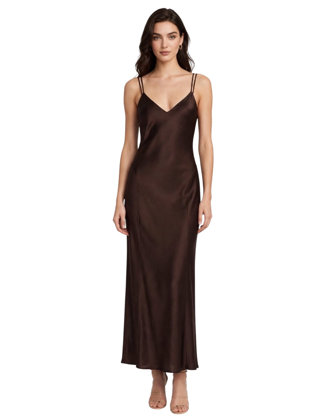 Abito choco lungo effetto satin