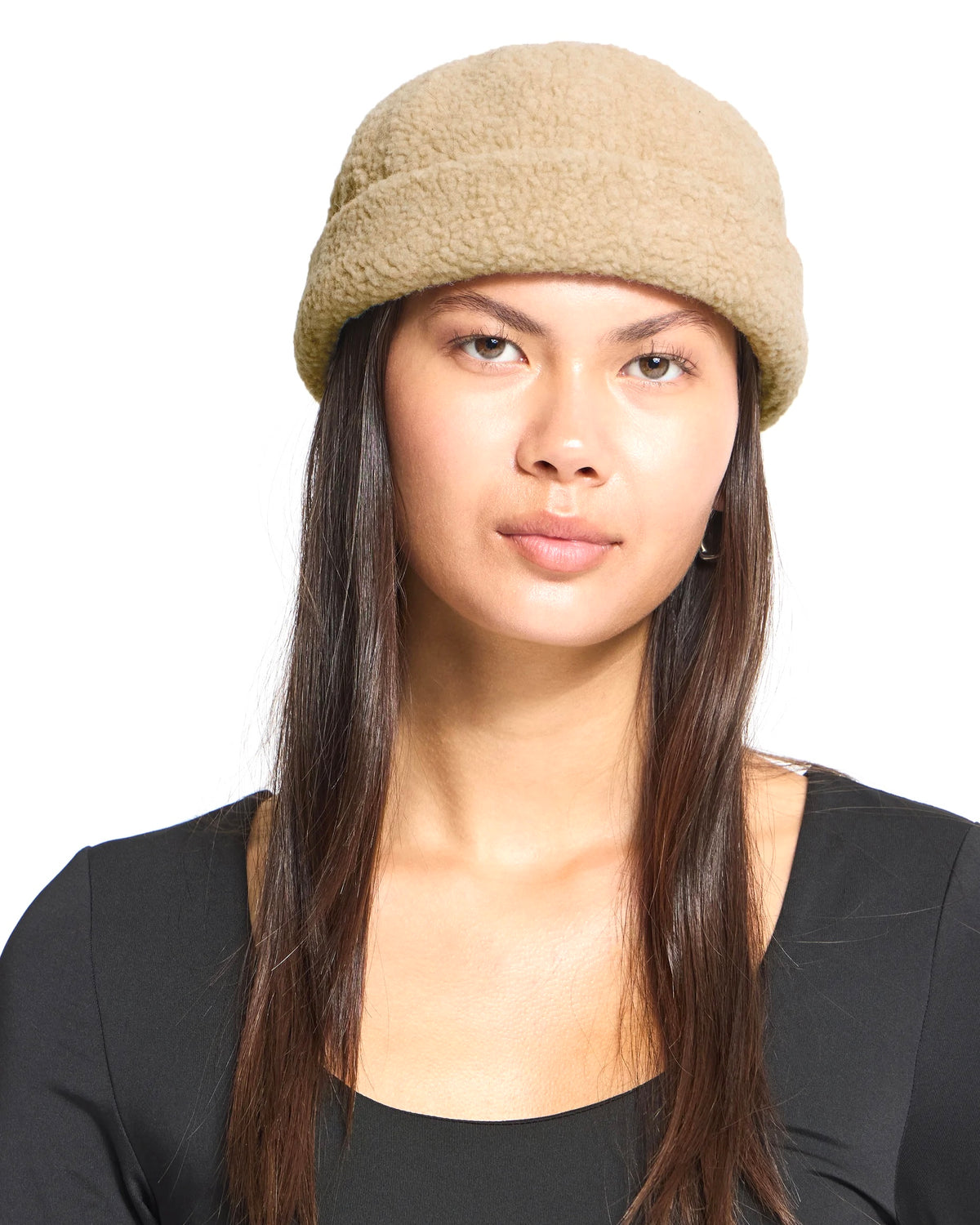 Cappello panna eco pelliccia con risvolto