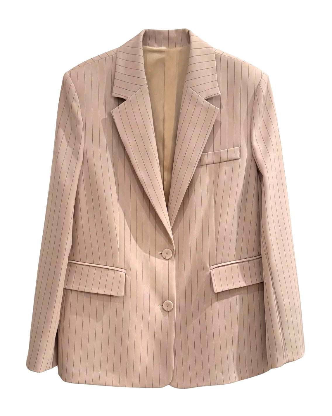 Tailleur gessato beige giacca e pantalone a palazzo