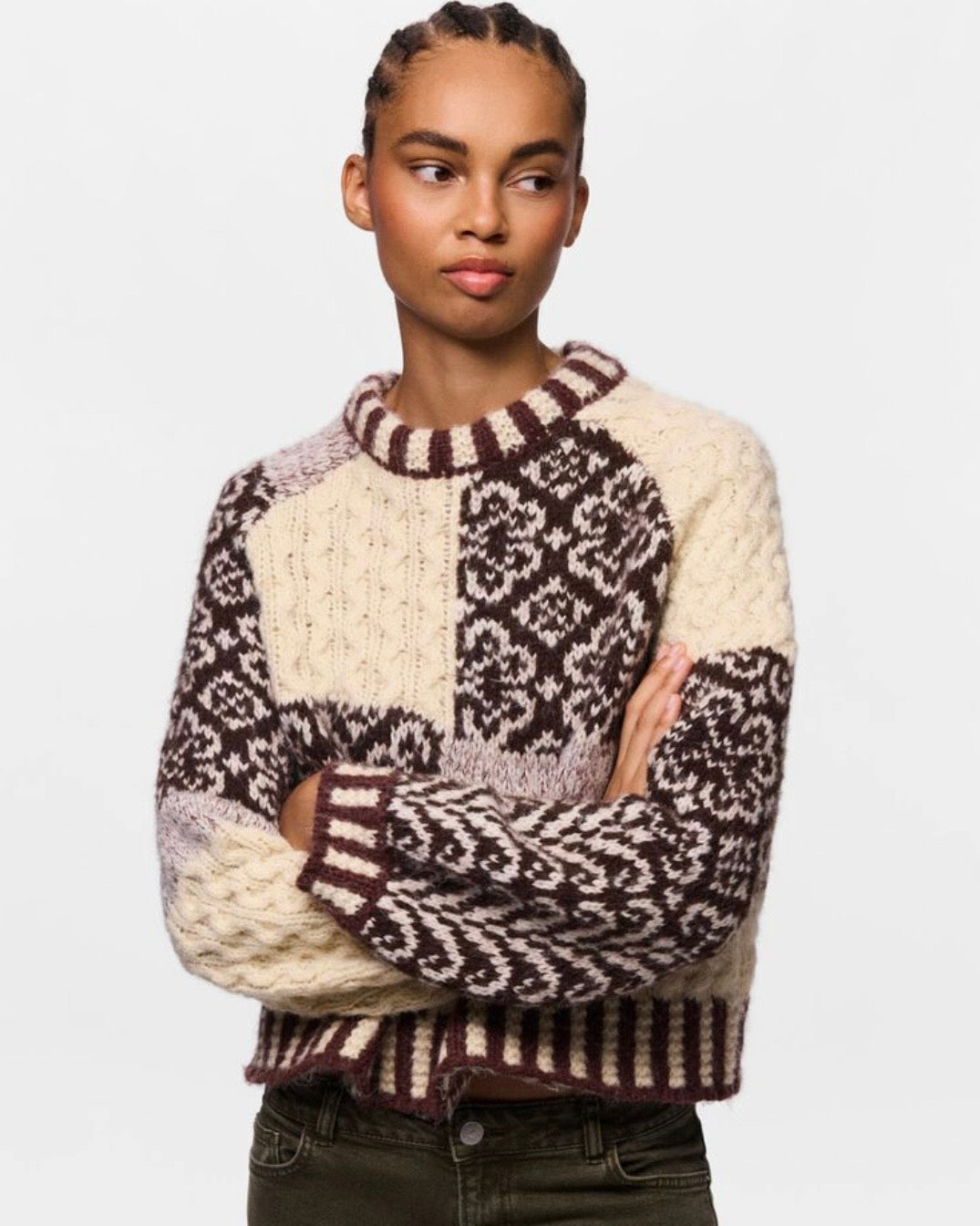 Maglione fantasia panna/moro