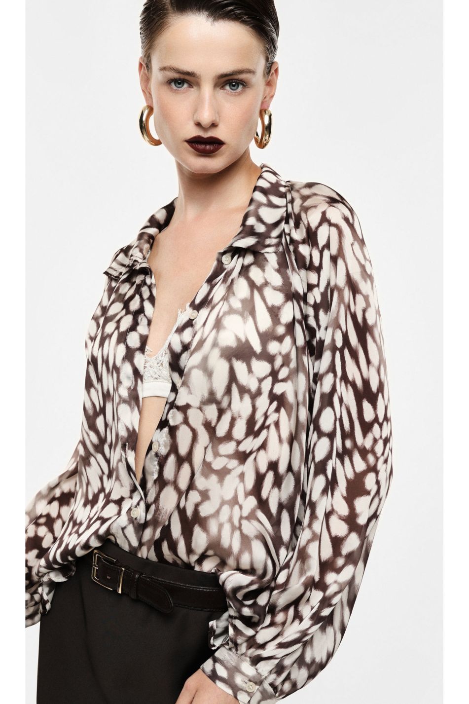 Camicia manica lunga con sfumature moro/panna