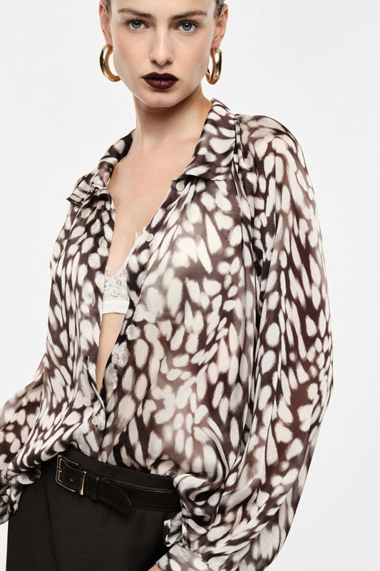 Camicia manica lunga con sfumature moro/panna