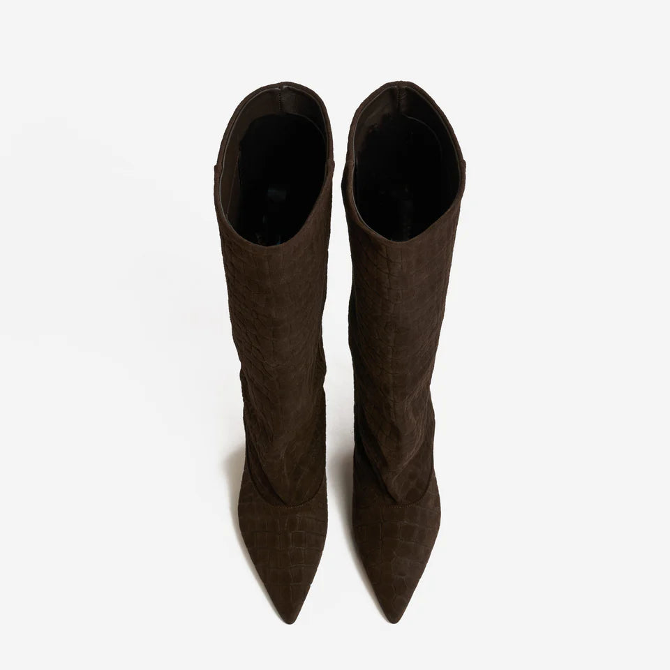 Stivale alto moro in camoscio cocco