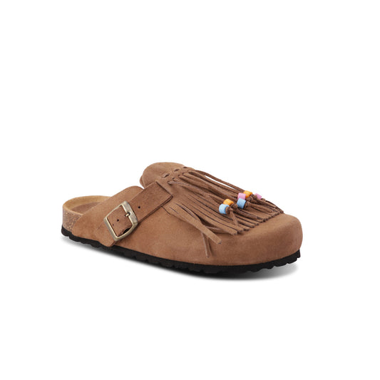 Sabot in camoscio con frange