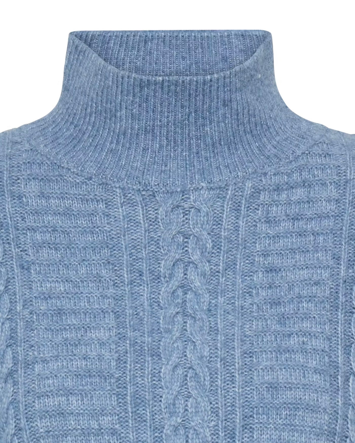Maglione celeste con ricami a collo alto