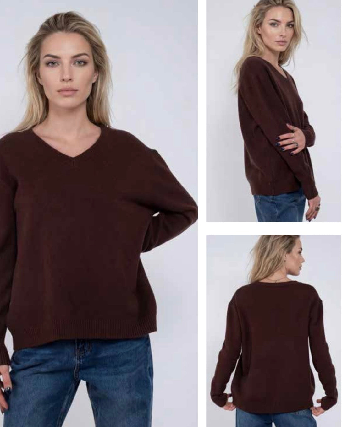 Maglione bordeaux con scollo a V