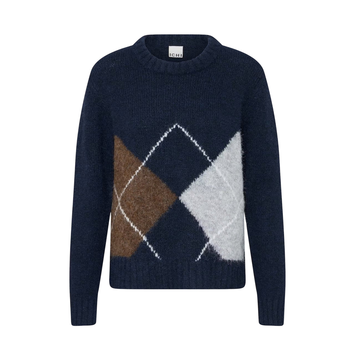 Maglione rombi blu/moro scollatura tonda
