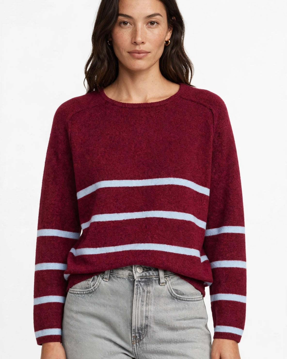 Maglione bordeaux con bande multicolor