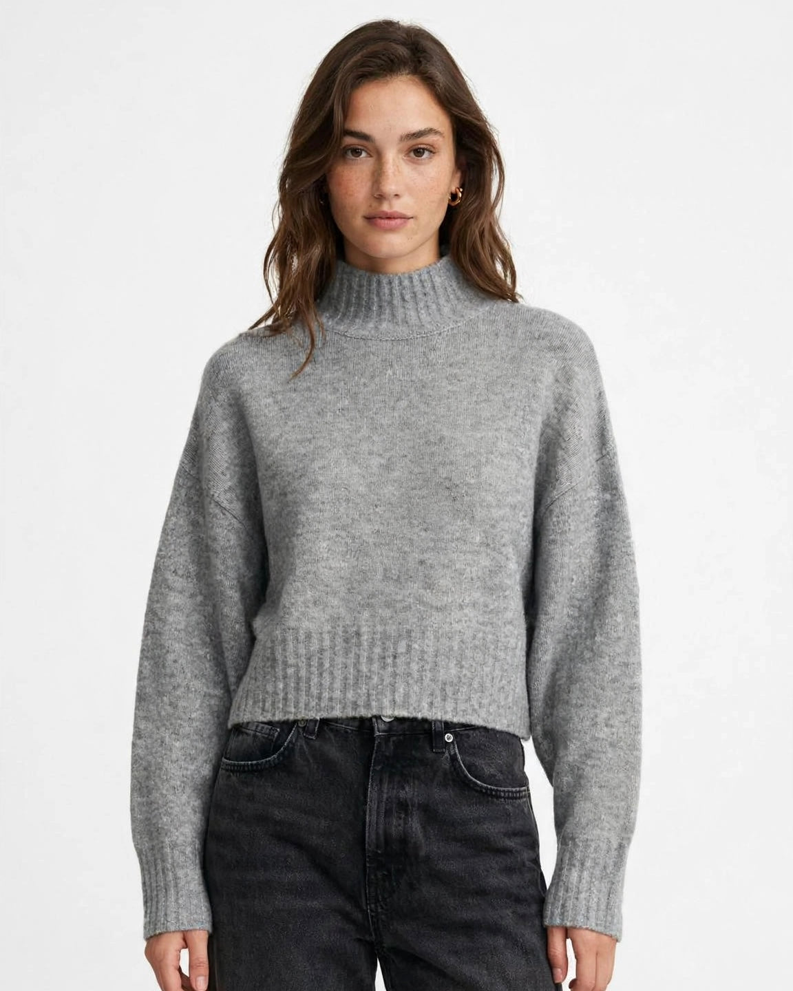 Maglione crop grigio mélange oversize