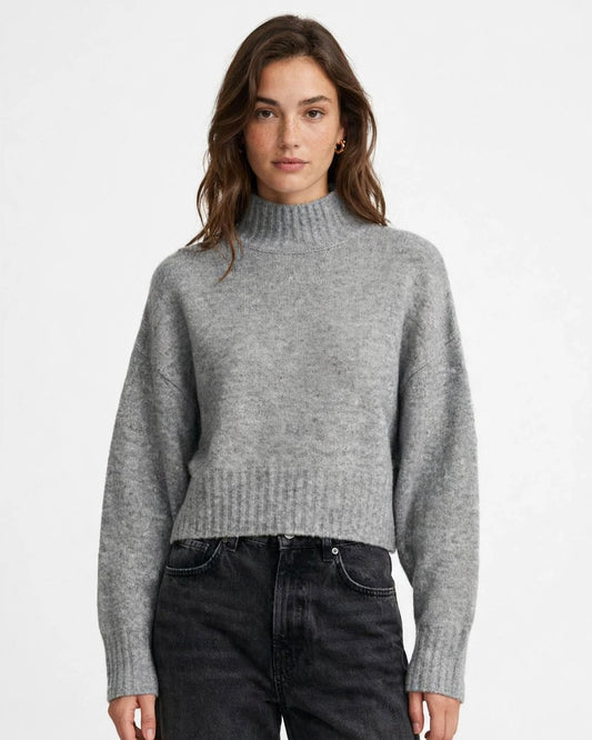 Oversized grey melange crop sweater