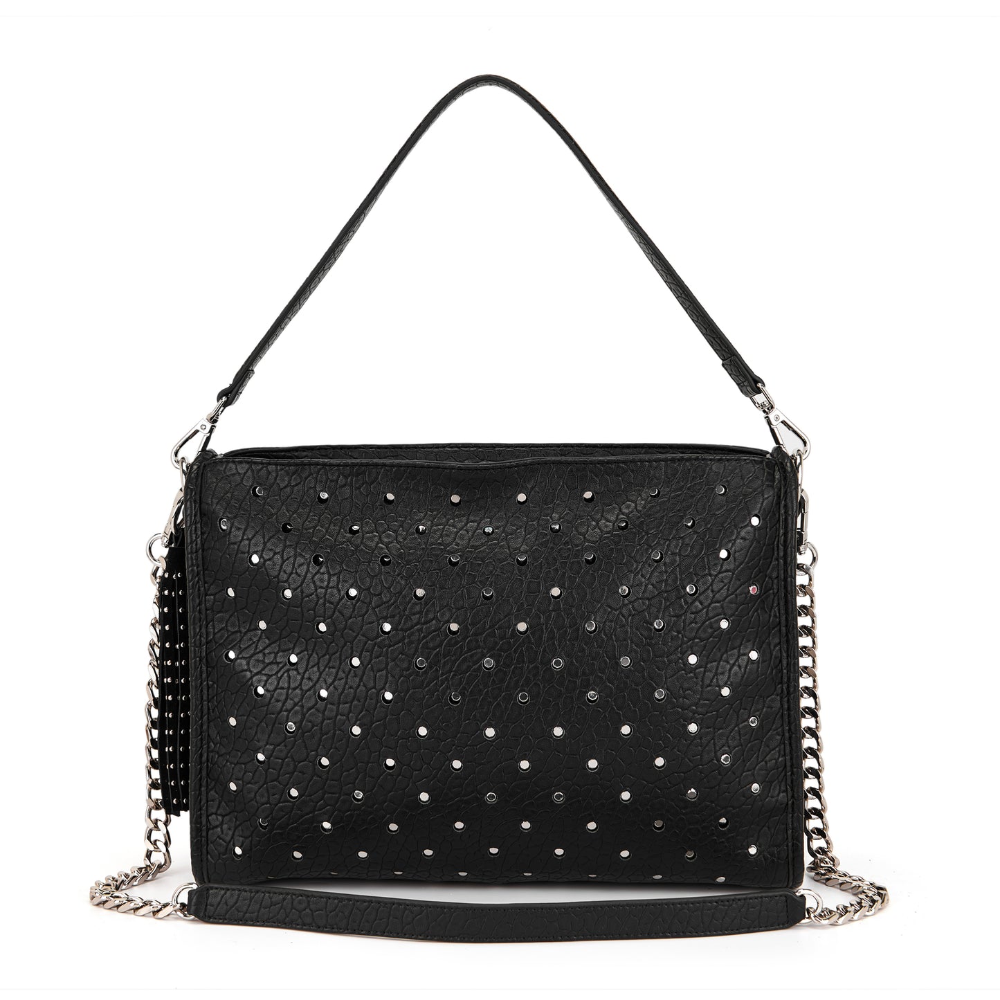 Borsa a spalla black con borchie a contrasto argento