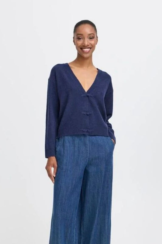 Cardigan Ihdasila blu con scollo a V
