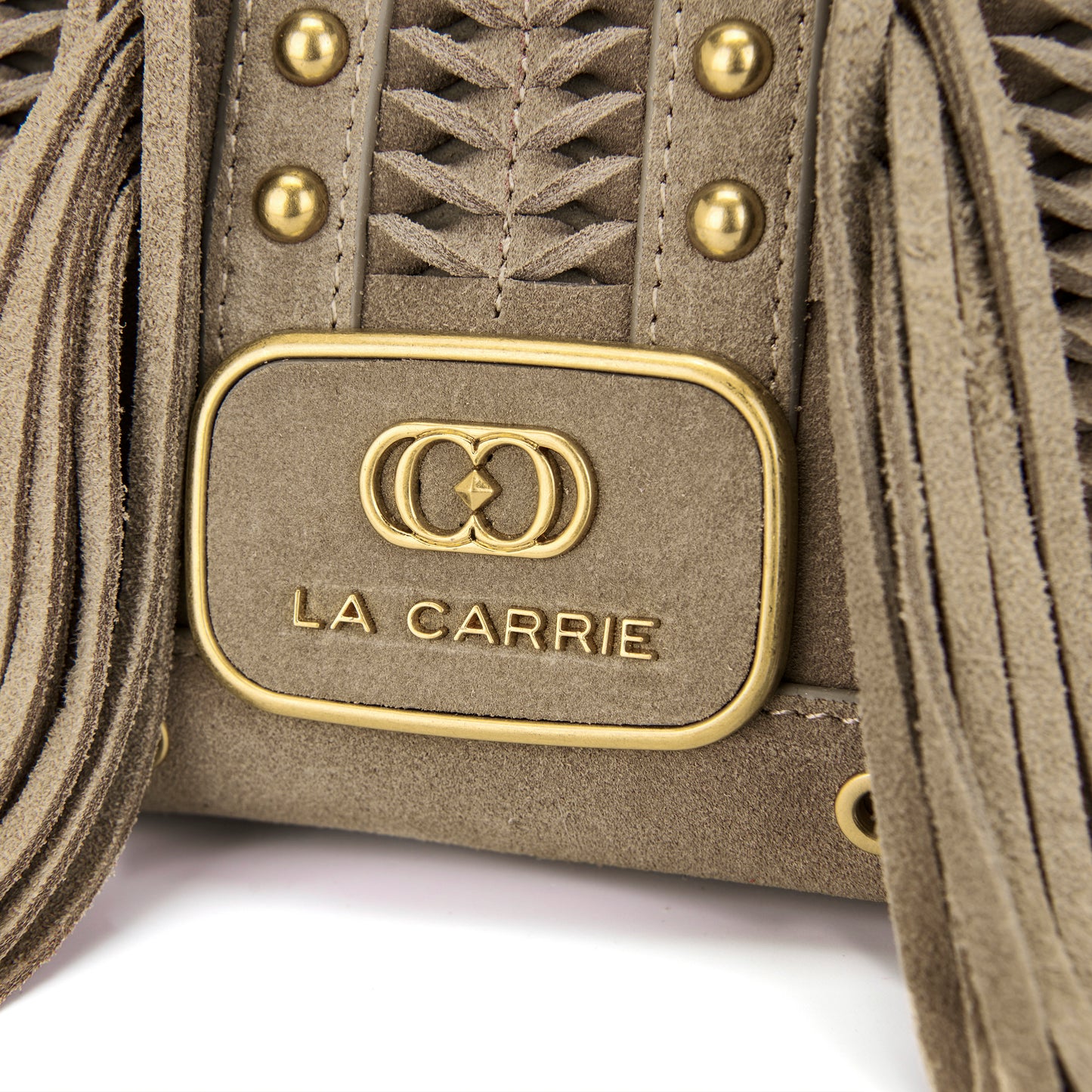 Pochette con frange suede taupe