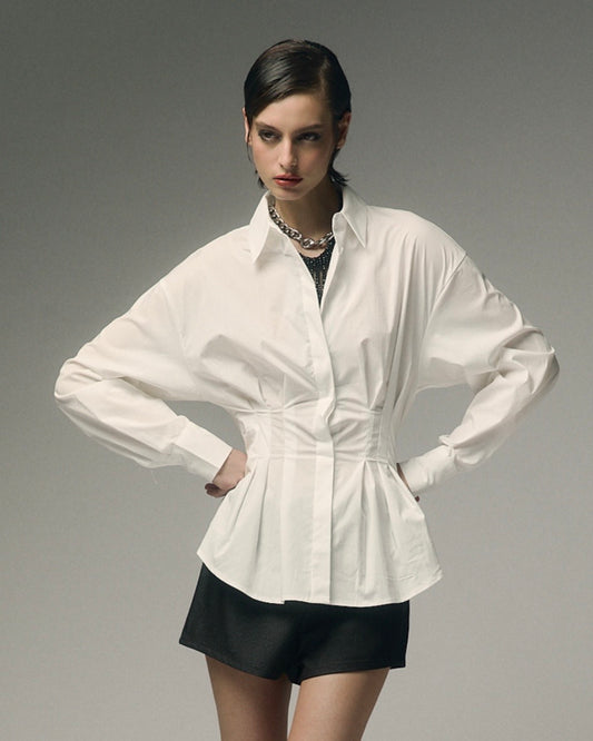 Camicia bianca manica lunga con drappeggio
