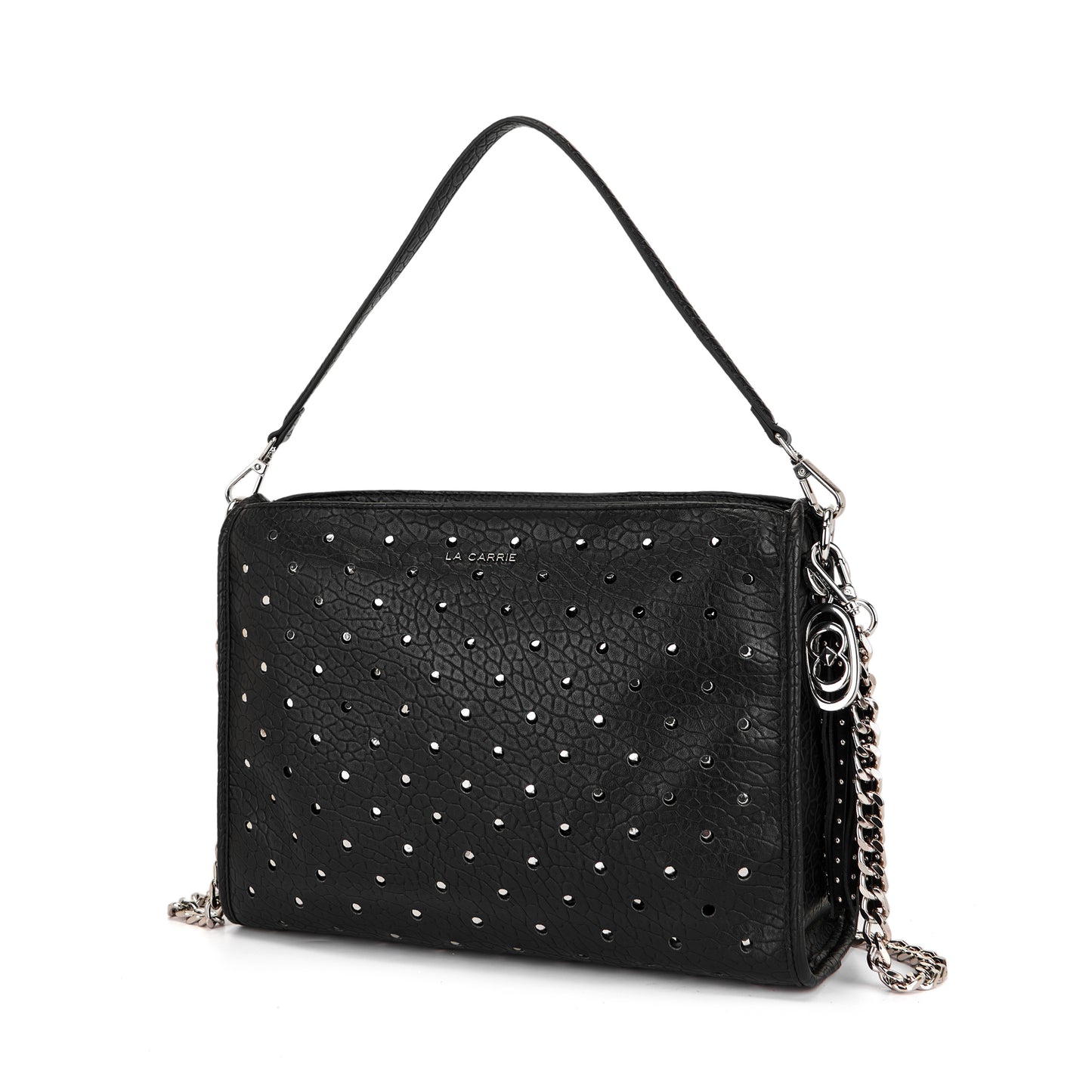 Borsa a spalla black con borchie a contrasto argento
