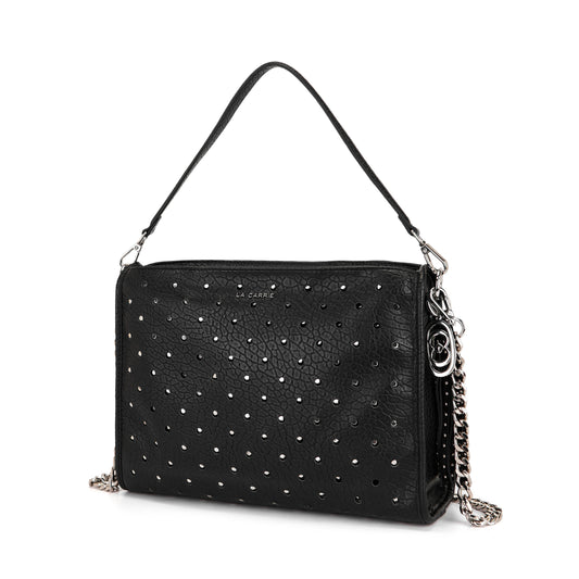 Borsa a spalla black con borchie a contrasto argento