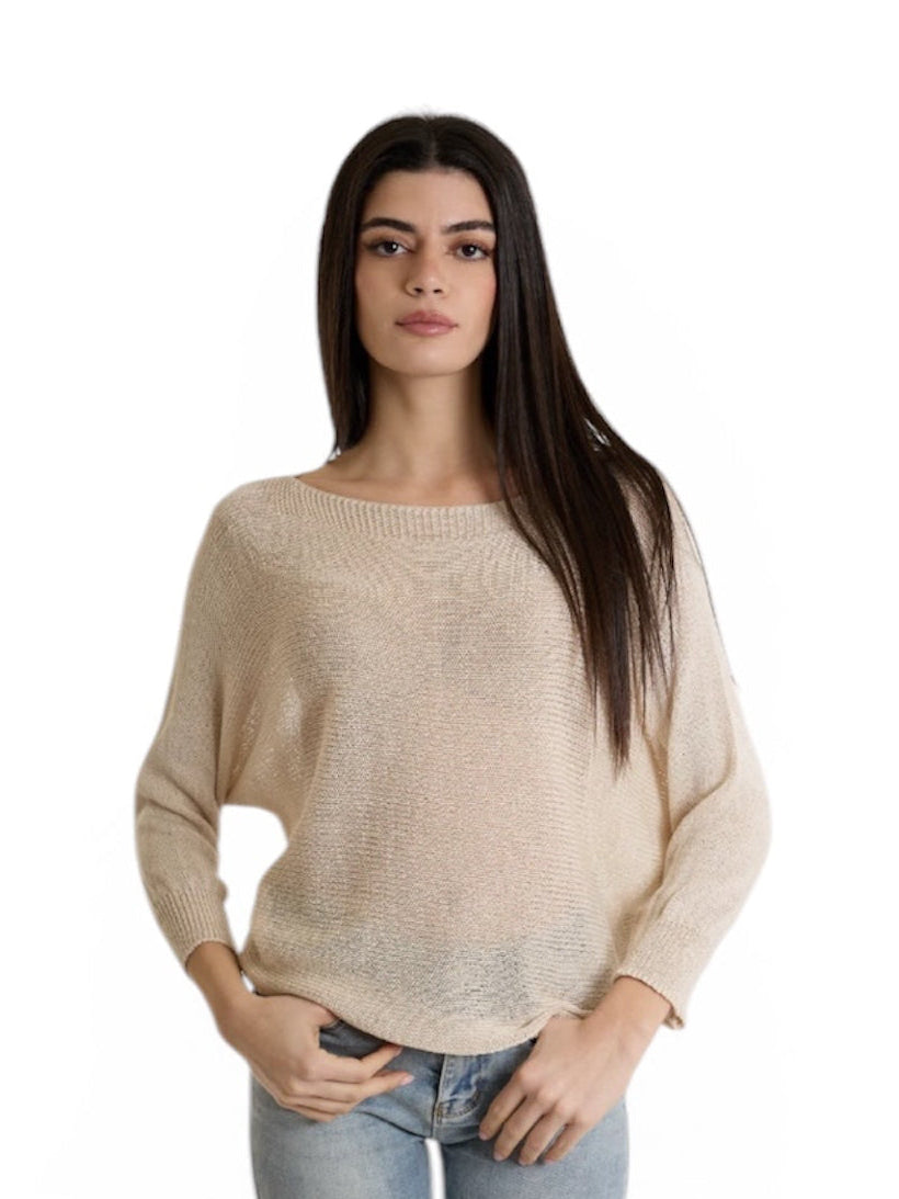 Maglia traforata con goccia sul retro color sabbia
