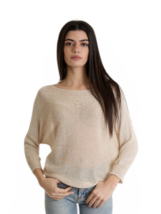 Maglia traforata con goccia sul retro color sabbia