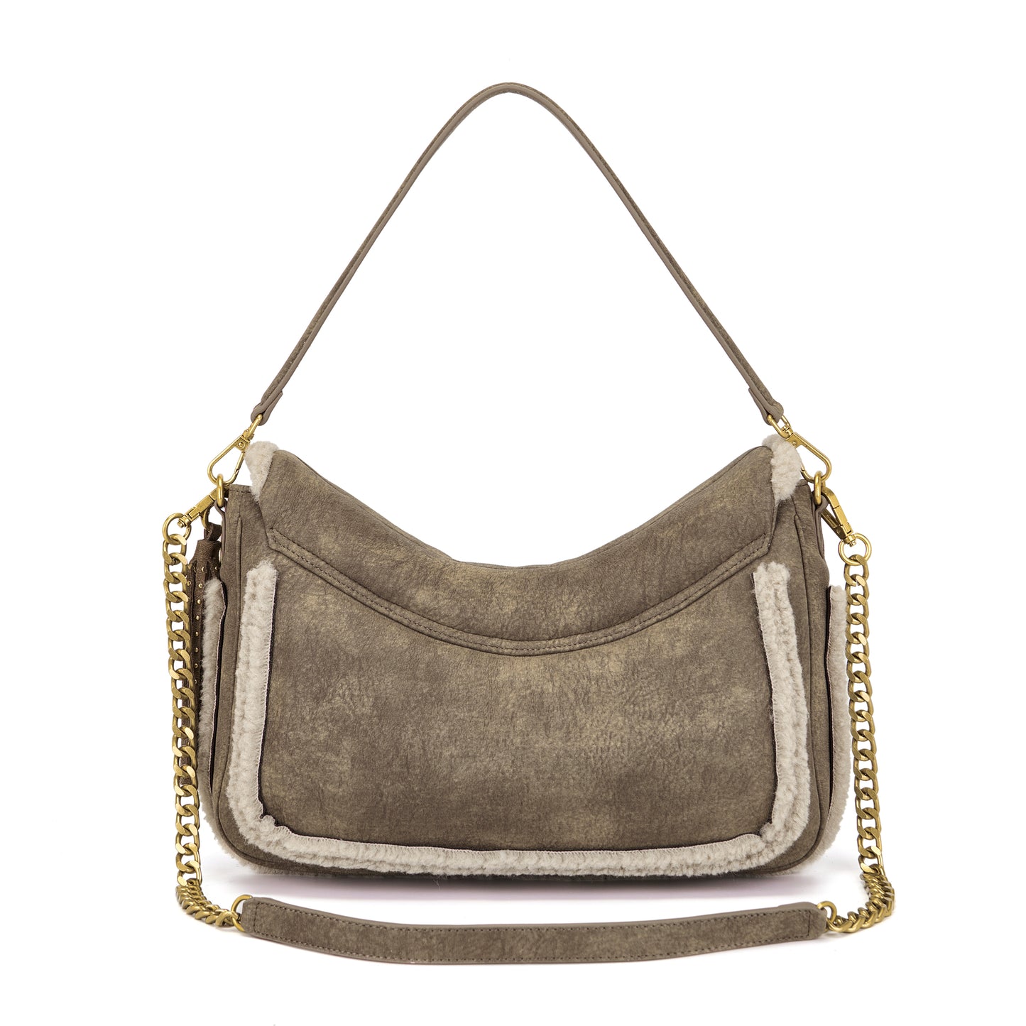 Borsa a spalla taupe effetto montone