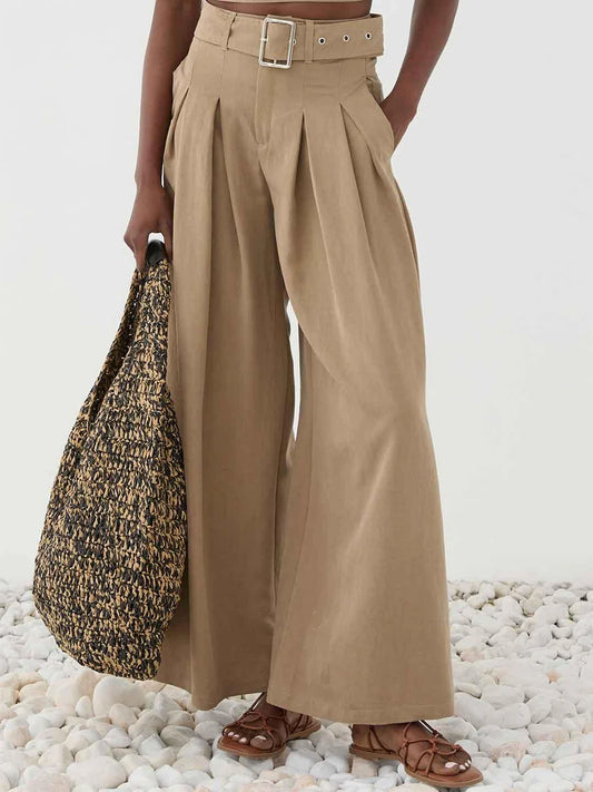 Pantaloni beige con cintura