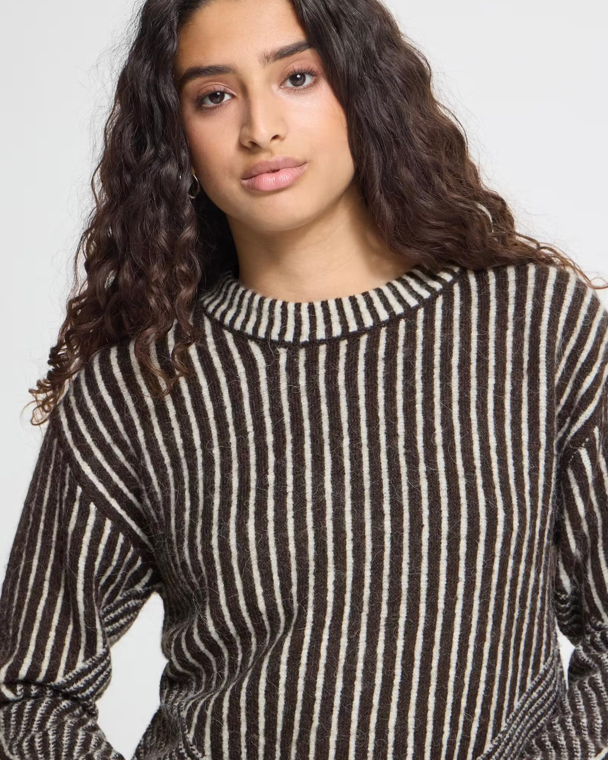 Maglione bicolor moro/panna scollatura tonda