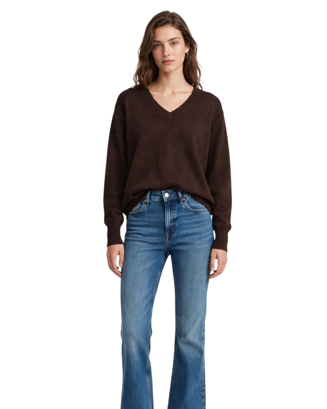 Maglione brown con scollo a V