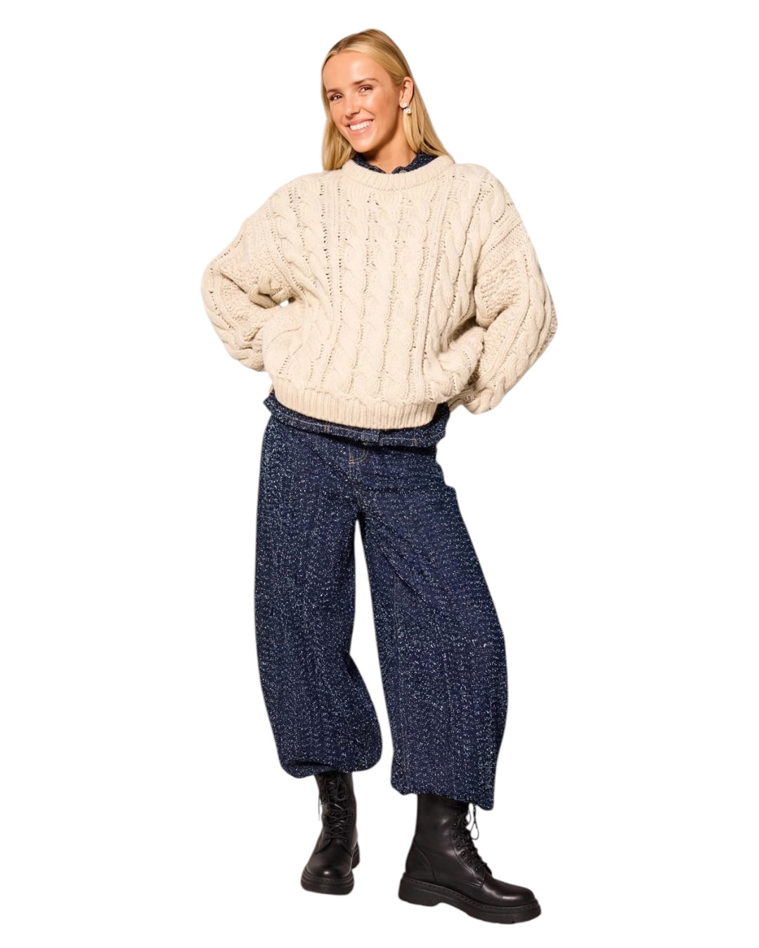 Jeans blu scuro in boucle